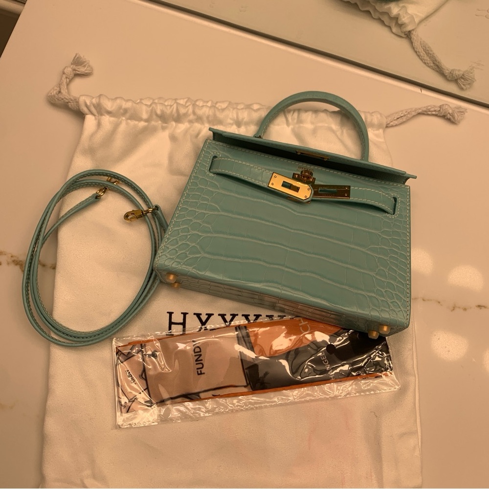 Crocodile Embossed Turquoise Handbag